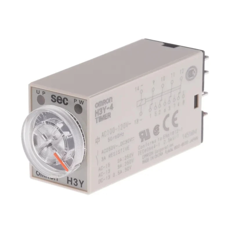 Omron DIN Rail Surface Mount Timer Relay 4PDT Contact 5A 250V AC, ON Delay, 1 to 30 s Time Range H3Y-4 100-120VAC 30S