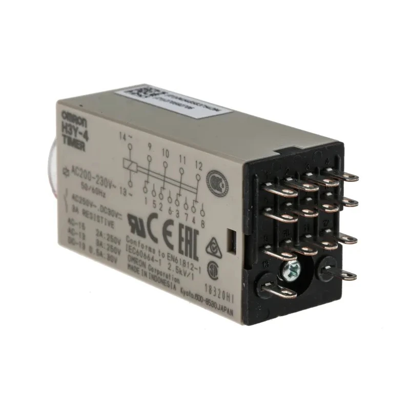 Omron DIN Rail Surface Mount Timer Relay, 4-Contact 4PDT, 125 V dc 200-230 V ac, 0.5 to 10 s ON Delay H3Y-4 AC200-230 10S