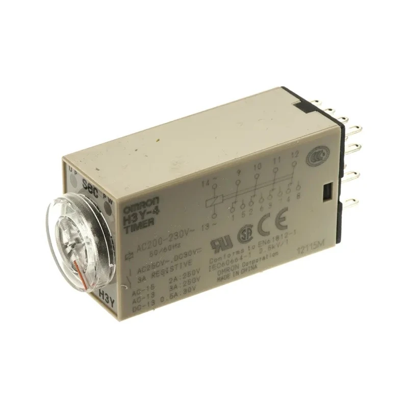 Omron Timer Relay, DIN Rail Surface Mount, 4-Contact 4PDT, ON Delay, 24 V DC 200-230 V AC, 2 to 60 s H3Y-4 AC200-230 60S