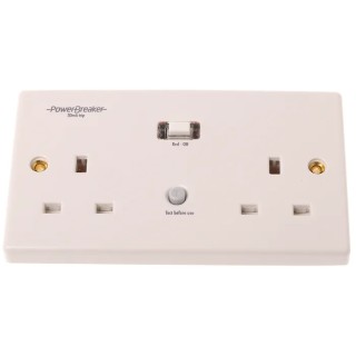 Powerbreaker Passive 2 Gang 13A RCD Socket Surface Switched BS 4293 230V AC White H22WP-C
