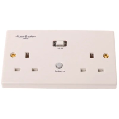 Powerbreaker Passive 2 Gang 13A RCD Socket Surface Switched BS 4293 230V AC White H22WP-C