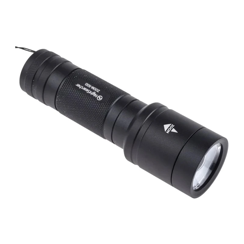 Nightsearcher Aluminium LED Torch 500 Lumens, Spot to Flood Zoom Beam, IP66, 4 x AAA Alkaline Batteries NSZOOM500