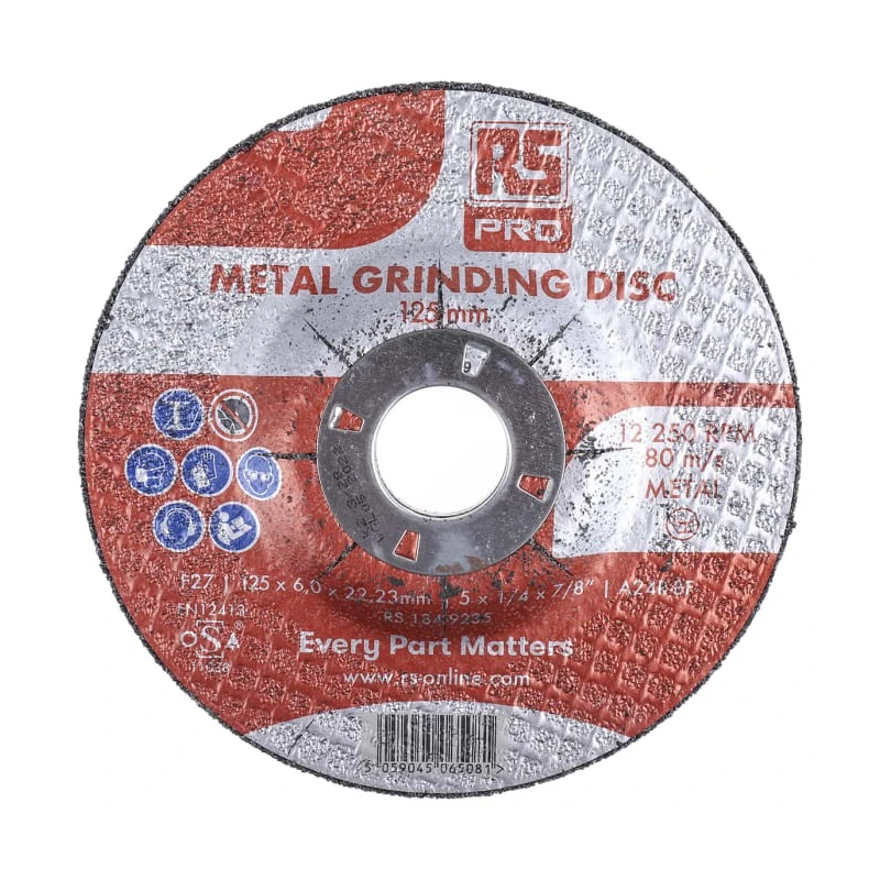 RS PRO Abrasive Disc Aluminium Oxide 125 mm Diameter x 6 mm Thickness Fine Grade P180 Grit 5 Per Pack 184-9235