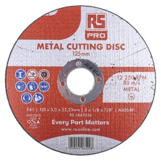 RS PRO Aluminium Oxide Abrasive Disc 125 mm Diameter x 3 mm Thickness Fine Grade P120 Grit 5 Per Pack 184-9236