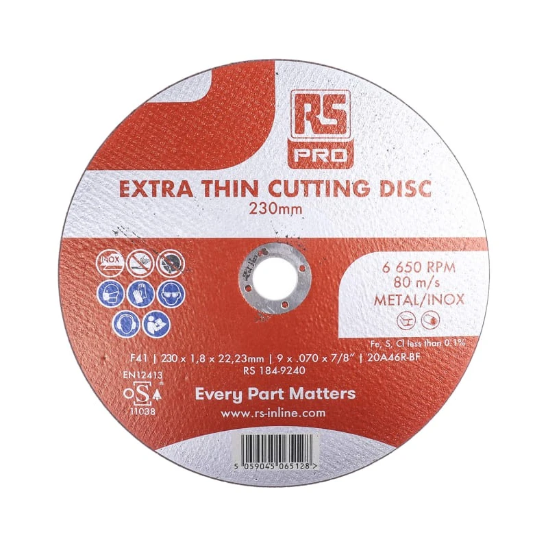 RS PRO Aluminium Oxide Abrasive Disc 230 mm x 1.8 mm Thick Fine Grade P120 Grit Pack of 5 184-9240