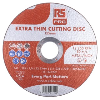 RS PRO Aluminium Oxide Abrasive Disc 125 mm Diameter x 1 mm Thickness Fine Grade P120 Grit 5 Per Pack 184-9242