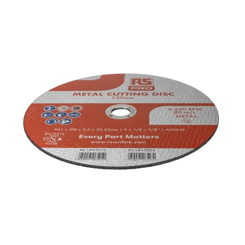 RS PRO Aluminium Oxide Abrasive Disc 230 mm Diameter x 3 mm Thickness Fine Grade P120 Grit 5 Per Pack 184-9234