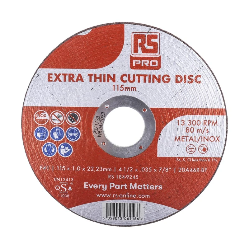 RS PRO Aluminium Oxide Abrasive Disc 115 mm Diameter P60 Grit 10 Per Pack 13300rpm MAX SPEED 184-9243