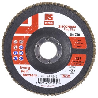 RS PRO Zirconium Flap Disc 125 mm Medium Grade P60 Grit Maximum 12250 RPM Quick Change 5 Per Pack 184-9846