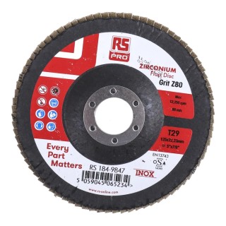 RS PRO Zirconium Flap Disc 125 mm 80+ Grade P80 Grit 5 Per Pack 184-9847