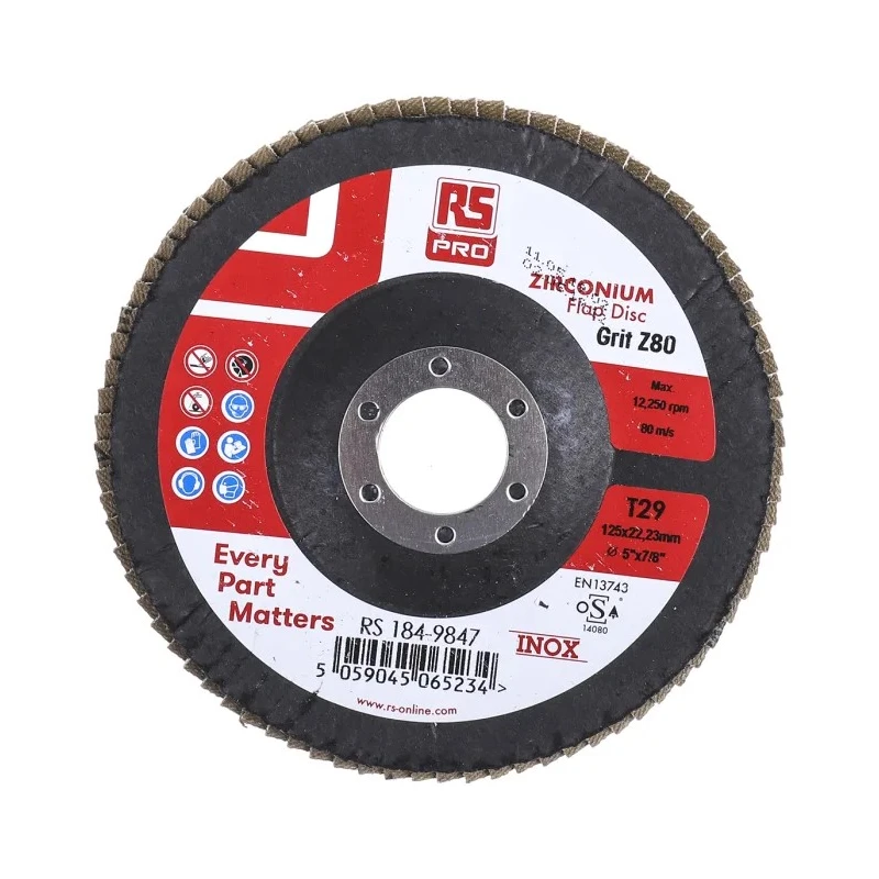 RS PRO Zirconium Flap Disc 125 mm 80+ Grade P80 Grit 5 Per Pack 184-9847