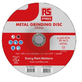 RS PRO Aluminium Oxide Abrasive Disc 230 mm Diameter x 6.5 mm Thickness Fine Grade P60 Grit 184-9233
