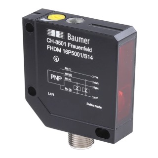 Baumer Diffuse Photoelectric Sensor, Block Sensor, Detection Range 20 mm to 450 mm, PNP Output, IP67, Die FHDM 16P5001/S14