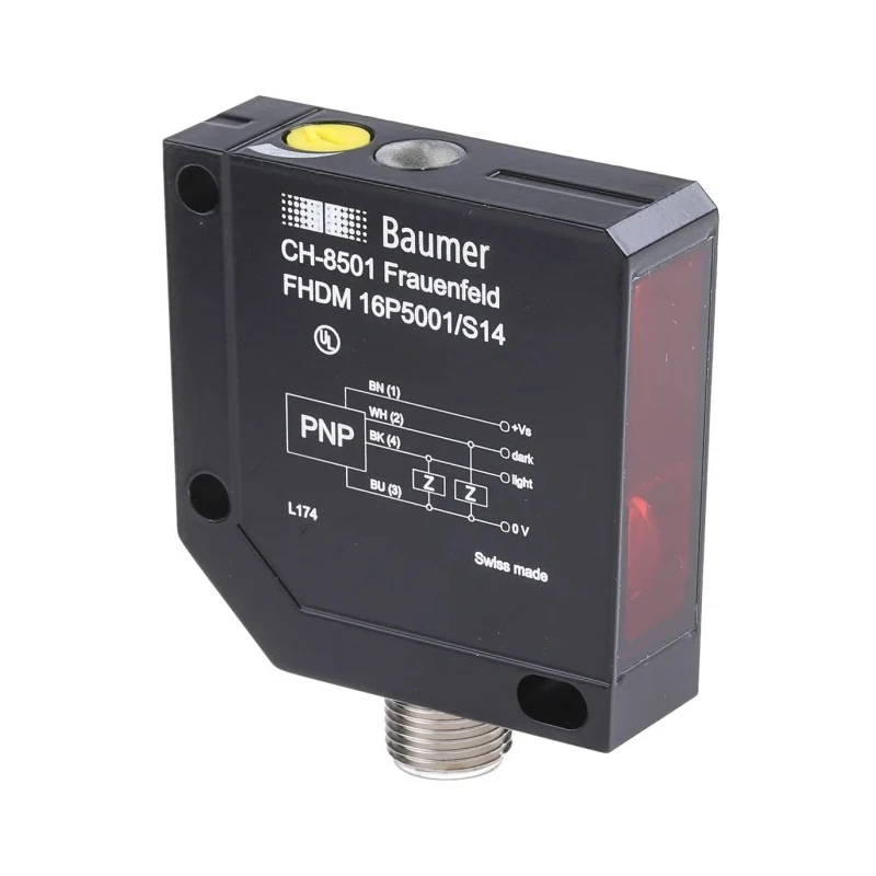 Baumer Diffuse Photoelectric Sensor, Block Sensor, Detection Range 20 mm to 450 mm, PNP Output, IP67, Die FHDM 16P5001/S14