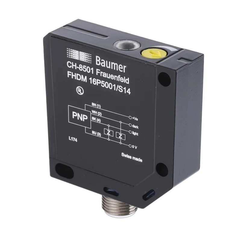Baumer Diffuse Photoelectric Sensor, Block Sensor, Detection Range 20 mm to 450 mm, PNP Output, IP67, Die FHDM 16P5001/S14