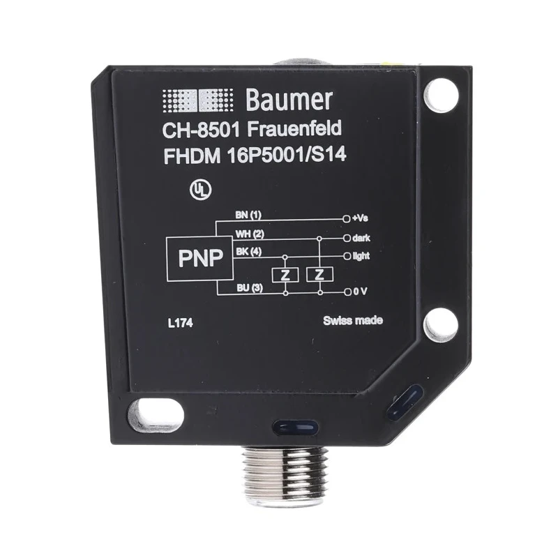 Baumer Diffuse Photoelectric Sensor, Block Sensor, Detection Range 20 mm to 450 mm, PNP Output, IP67, Die FHDM 16P5001/S14