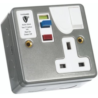 Timeguard 13A Active 1 Gang RCD Socket Steel Surface Recessed On-Off Switch 230V AC RCD03MAVN