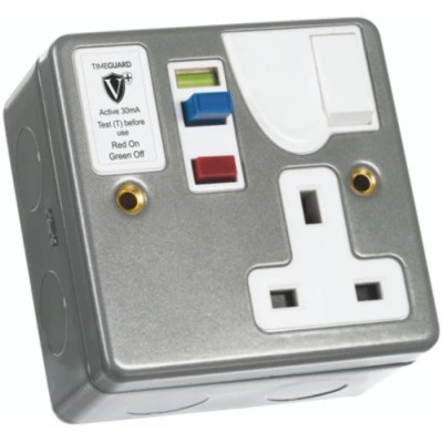 Timeguard 13A Active 1 Gang RCD Socket Steel Surface Recessed On-Off Switch 230V AC RCD03MAVN