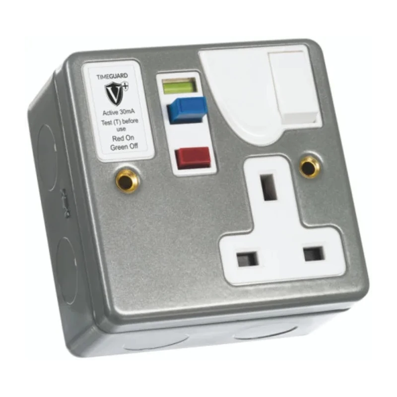 Timeguard 13A Active 1 Gang RCD Socket Steel Surface Recessed On-Off Switch 230V AC RCD03MAVN