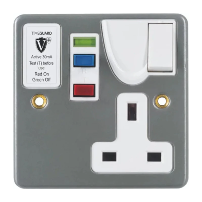 Timeguard 13A Active 1 Gang RCD Socket Steel Surface Recessed On-Off Switch 230V AC RCD03MAVN