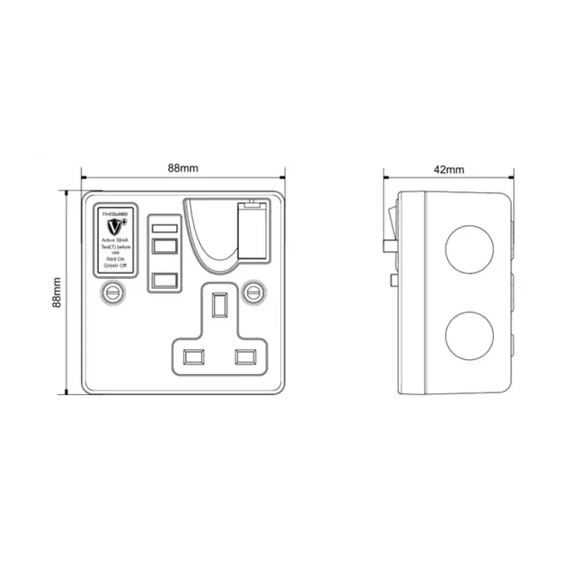 Timeguard 13A Active 1 Gang RCD Socket Steel Surface Recessed On-Off Switch 230V AC RCD03MAVN