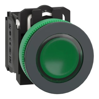 Schneider Electric Harmony Series Illuminated Push Button Switch Spring Return Panel Mount 30 mm Cutout SPDT Green XB5FW33B5
