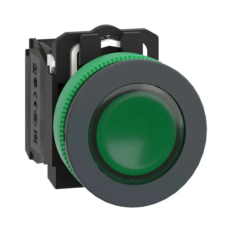Schneider Electric Harmony Series Illuminated Push Button Switch Spring Return Panel Mount 30 mm Cutout SPDT Green XB5FW33B5