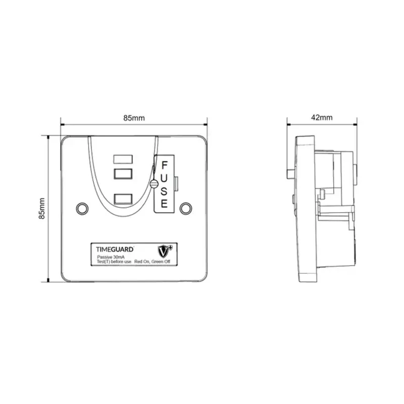 Timeguard 13A Switched Fused Spur BS7288:2016, BS1363-4 230V AC Metal Surface Mounted RCD RCD11WPVN