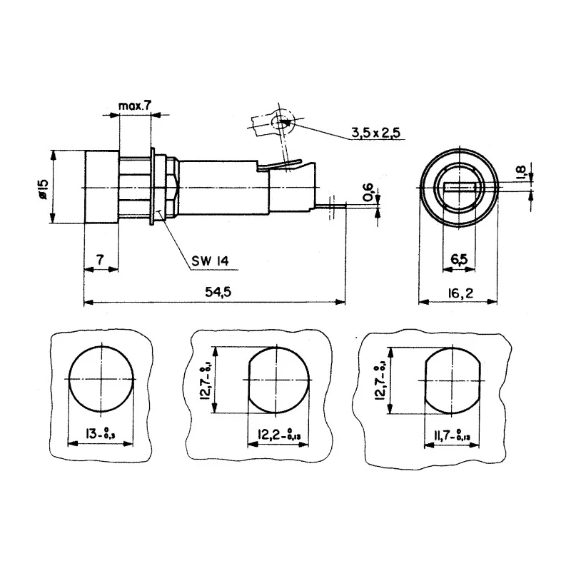Schurter 20A Panel Mount Fuse Holder for 20 mm Fuse Size, 250V AC, Thermoset Body FEU Series 0031.1803