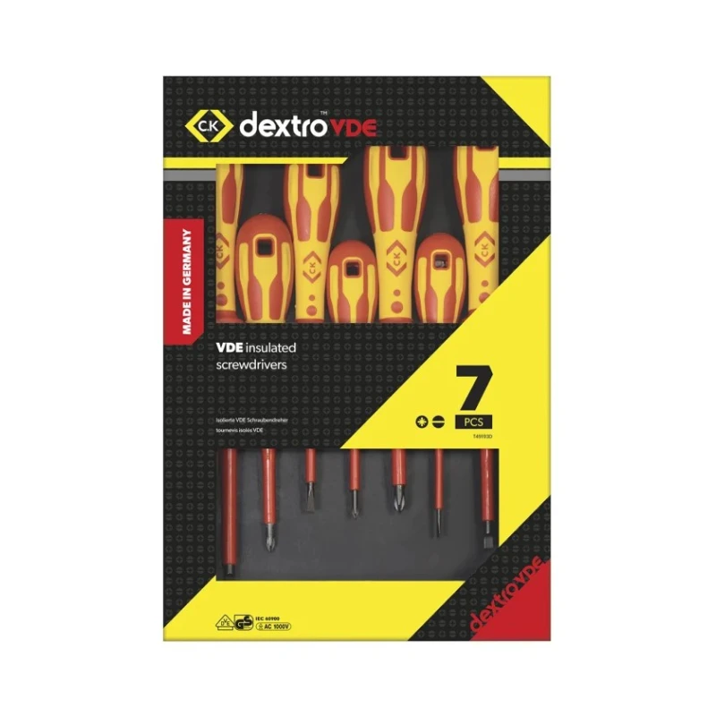 CK Pozidriv Insulated Screwdriver Set, 7-Piece, VDE Certified, Chrome Molybdenum/Vanadium Steel T49193D