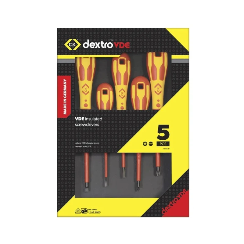 CK Insulated Pozidriv Screwdriver Set, 5-Piece, IEC 60900, Chrome Vanadium Steel, Germany T49183D