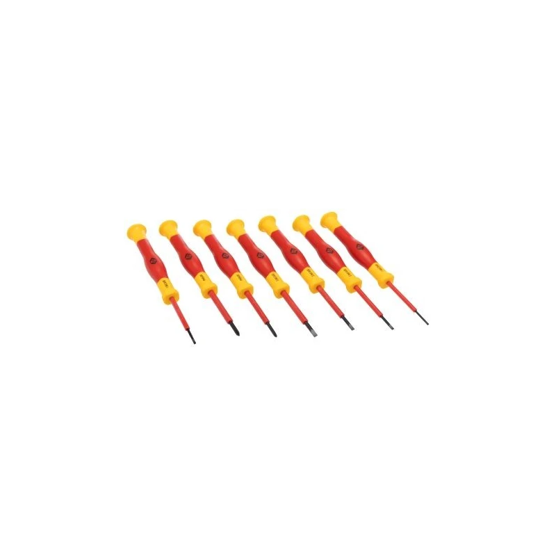 CK Slotted Precision Screwdriver Set, 7-Piece, VDE Compliant, Slotted Tips 1.5-3 mm, PH00/PH0 Phillips, Taiwan T4897