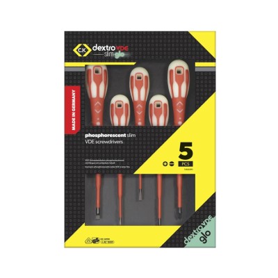 CK Insulated Pozidriv Screwdriver Set, 5-Piece, Slim Shaft, VDE Approved, German Made T49283PD