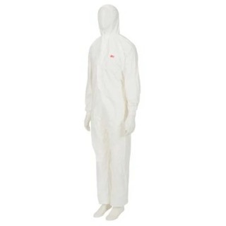3M White Disposable Coverall SMS Laminate, Chest 108 to 115 cm, Length 1.87m, Hooded, Unisex 4540WXL