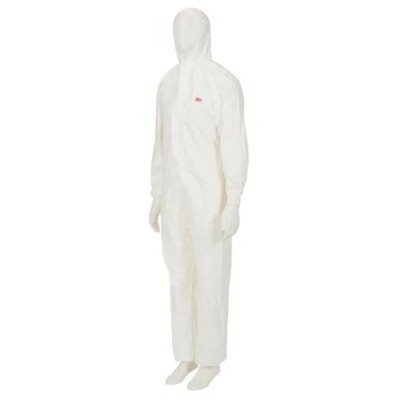 3M White Disposable Coverall SMS Laminate, Chest 108 to 115 cm, Length 1.87m, Hooded, Unisex 4540WXL