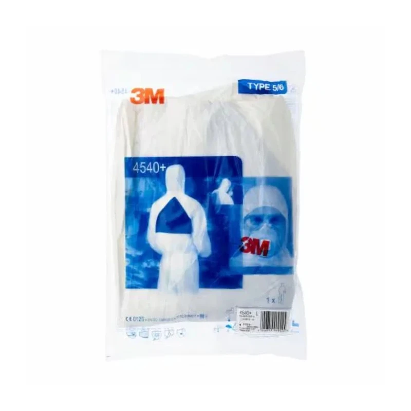 3M White Disposable Coverall SMS Laminate, Chest 108 to 115 cm, Length 1.87m, Hooded, Unisex 4540WXL