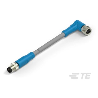 TE Connectivity Sensor Actuator Cable Male/Female 4 Way Right Angle to 4 Way Straight 30V PVC Grey Jacket T4062124004-001