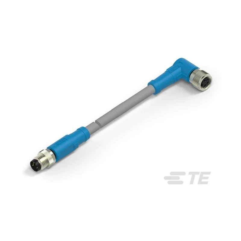 TE Connectivity Sensor Actuator Cable Male/Female 4 Way Right Angle to 4 Way Straight 30V PVC Grey Jacket T4062124004-001