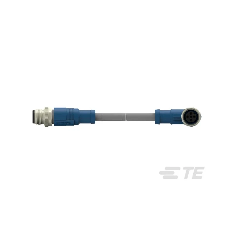 TE Connectivity Sensor Actuator Cable Male/Female 4 Way Right Angle to 4 Way Straight, Polyurethane Grey T4162124004-005