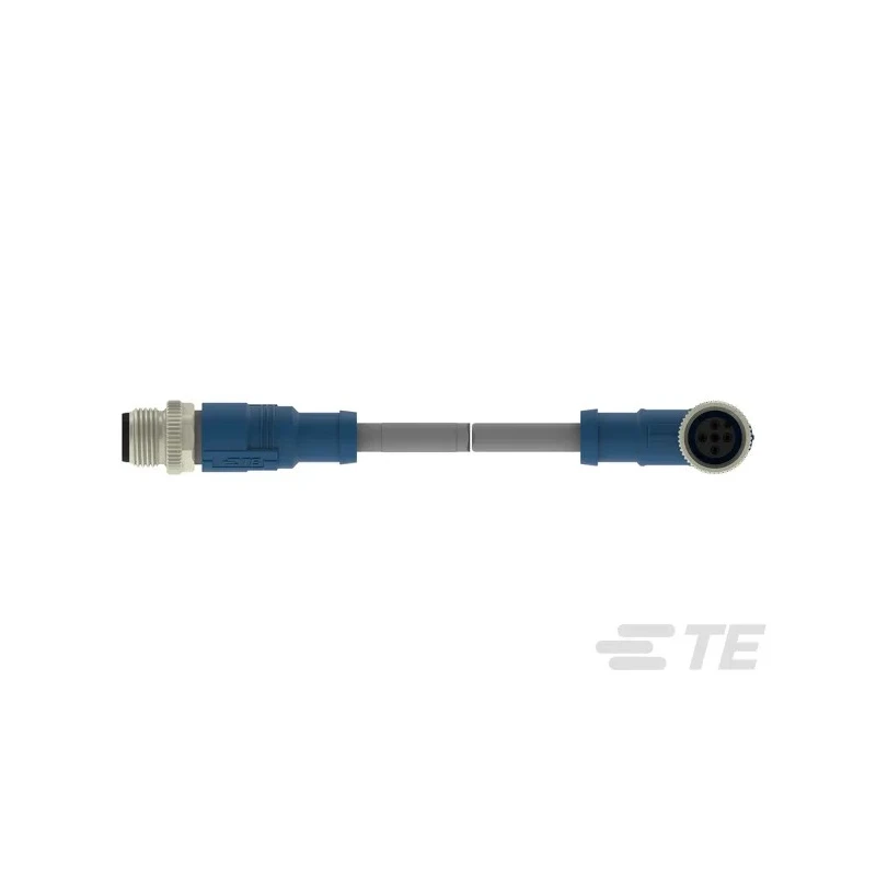 TE Connectivity Sensor Actuator Cable Male/Female 4 Way Right Angle to 4 Way Straight, Polyurethane Grey T4162124004-005