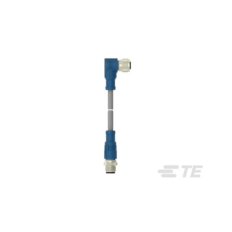 TE Connectivity Sensor Actuator Cable Male/Female 4 Way Right Angle to 4 Way Straight, Polyurethane Grey T4162124004-005