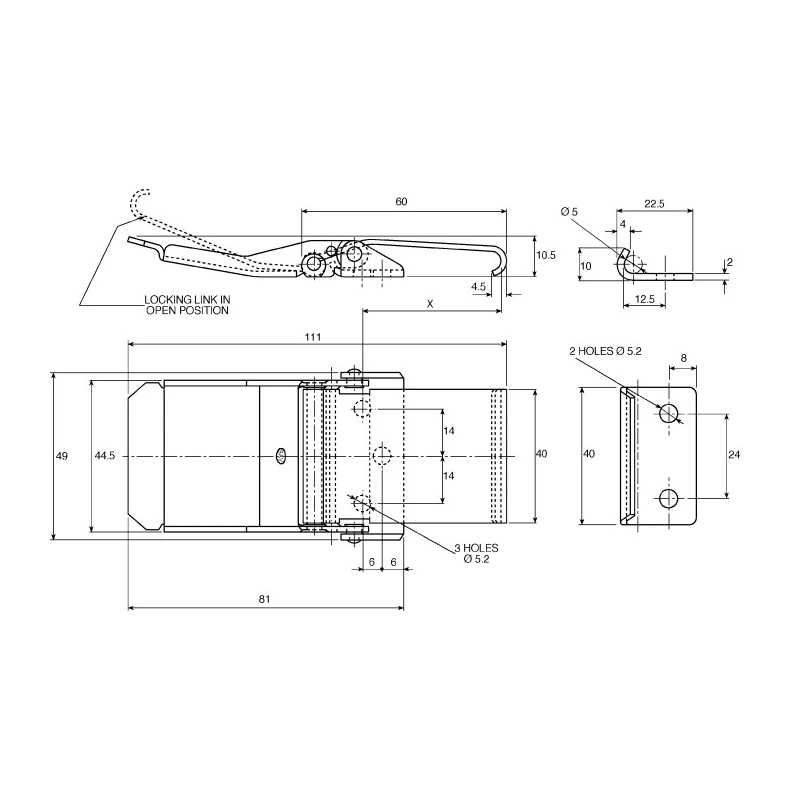 Savigny Stainless Steel Low Profile Toggle Latch 111mm x 49mm x 10.5mm 40040 GIB