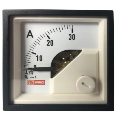 RS PRO Analogue Panel Ammeter 30 A AC, 45 mm x 45 mm, 1 % Accuracy Moving Iron 186-2415