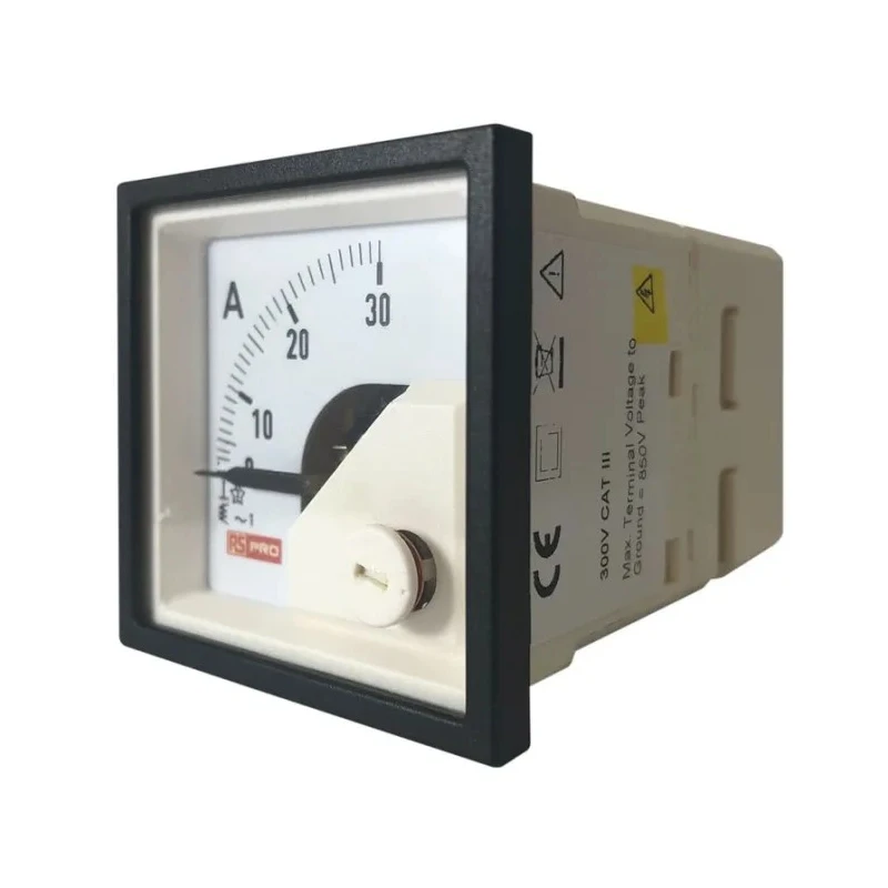 RS PRO Analogue Panel Ammeter 30 A AC, 45 mm x 45 mm, 1 % Accuracy Moving Iron 186-2415