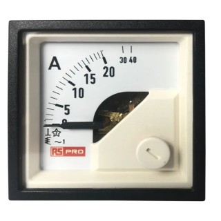 RS PRO Analogue Panel Ammeter 40 A AC, 45 mm x 45 mm, 1 % Moving Iron 186-2424