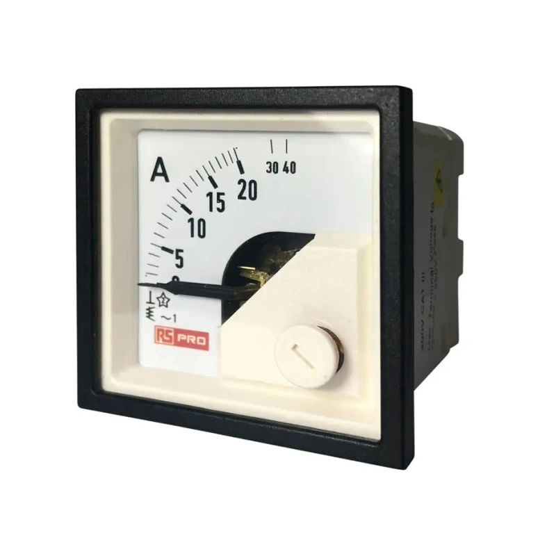RS PRO Analogue Panel Ammeter 40 A AC, 45 mm x 45 mm, 1 % Moving Iron 186-2424
