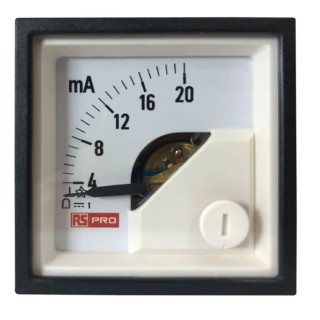 RS PRO Analogue Panel Ammeter DC 20 mA, 45 mm x 45 mm, 1% Accuracy, Moving Coil 186-2476