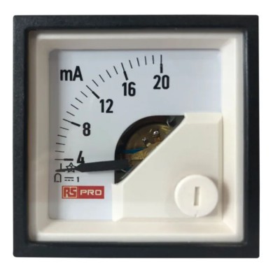 RS PRO Analogue Panel Ammeter DC 20 mA, 45 mm x 45 mm, 1% Accuracy, Moving Coil 186-2476