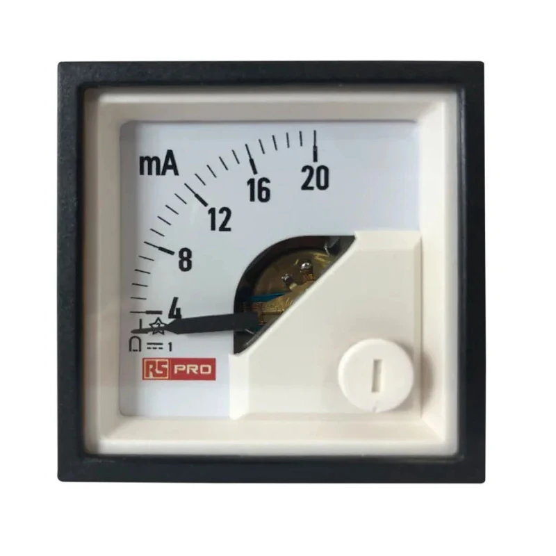 RS PRO Analogue Panel Ammeter DC 20 mA, 45 mm x 45 mm, 1% Accuracy, Moving Coil 186-2476