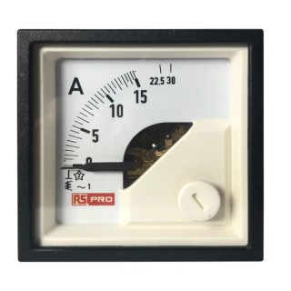 RS PRO Analogue Panel Ammeter 30 A AC, 45 mm x 45 mm, 1 % Moving Iron 186-2423
